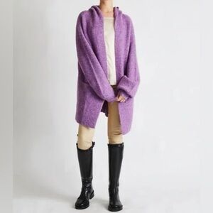 Beryll Cashmere Purple Hooded Open Cardigan Knit Sweater Minimalist Sz One Size